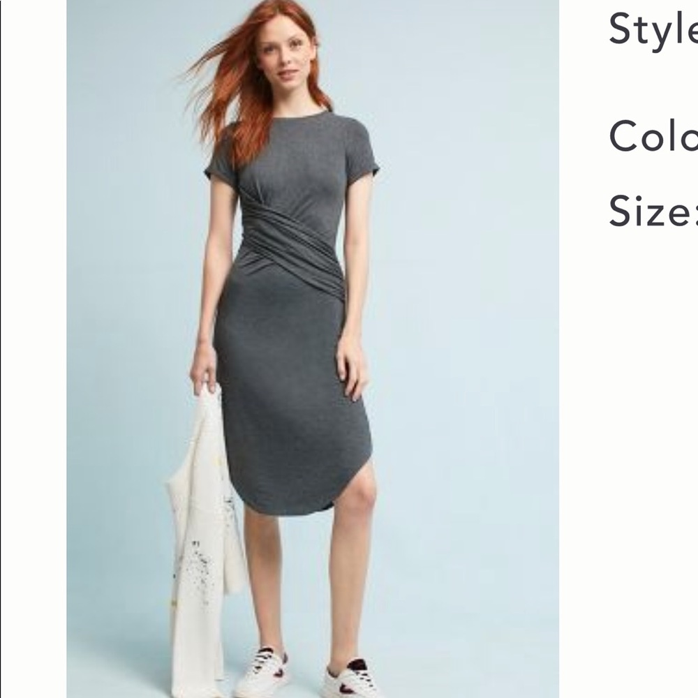 Women’s Gray Short-Sleeve Ruched Waist Jersey Dress
